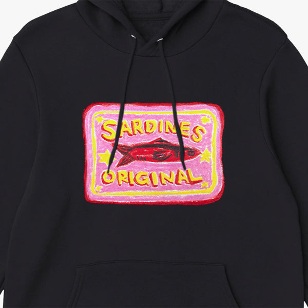 'Pink Sardines V2' Premium Black Hoodie by Grace Popplewell