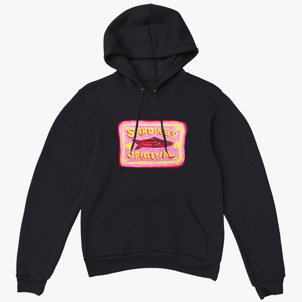 'Pink Sardines V2' Premium Black Hoodie by Grace Popplewell