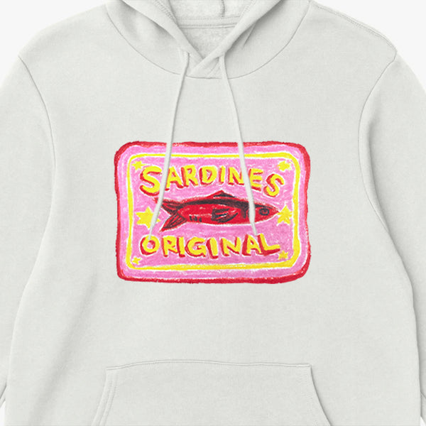 'Pink Sardines V2' Premium White Hoodie by Grace Popplewell