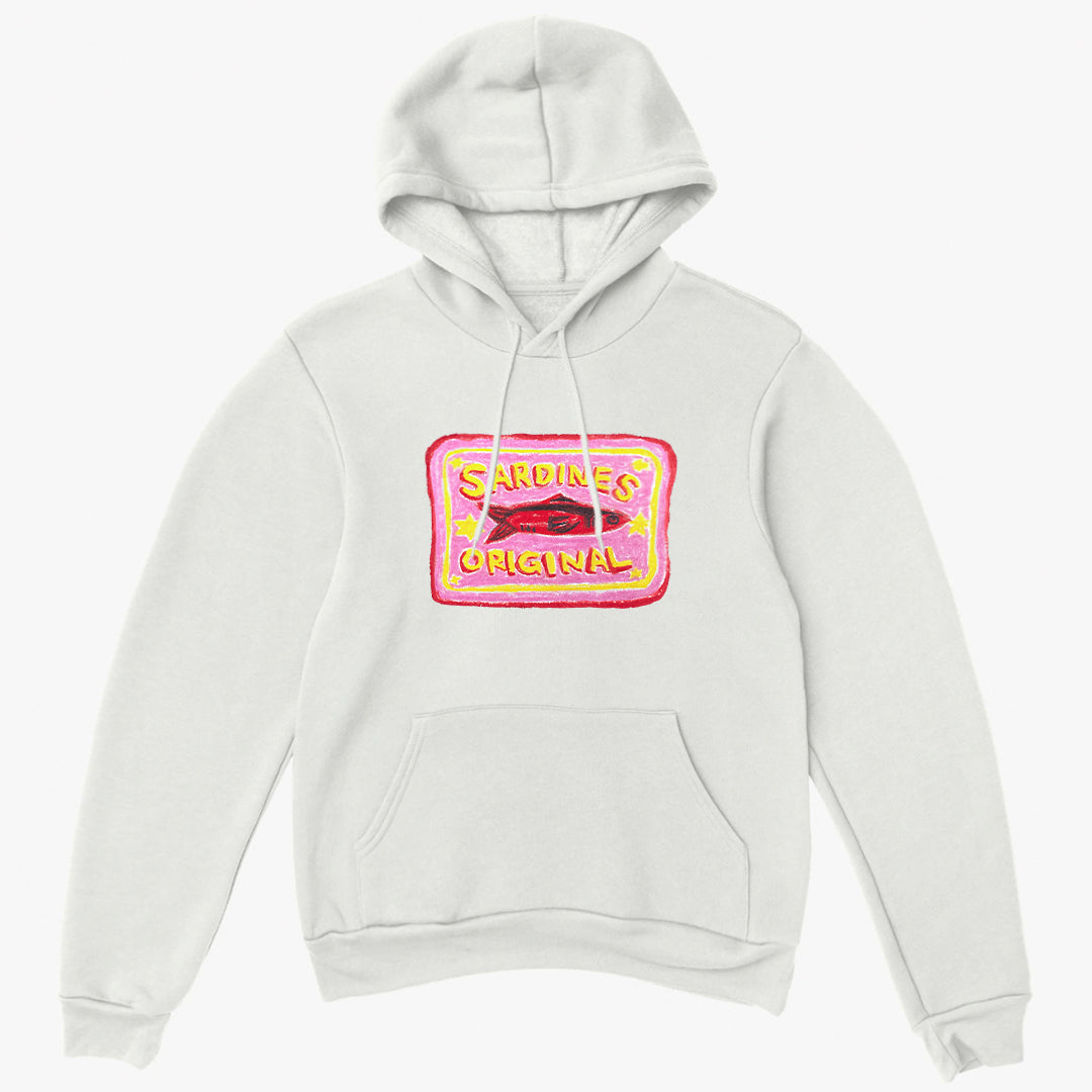 'Pink Sardines V2' Premium White Hoodie by Grace Popplewell