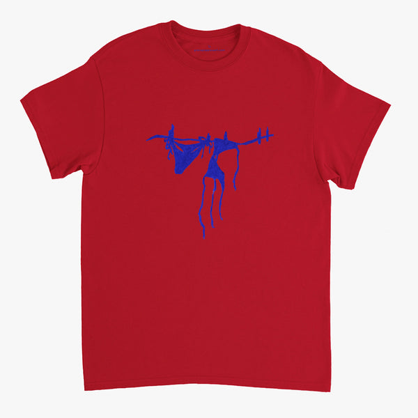 'Blue Bikini' Red Classic Tee by Grace Popplewell