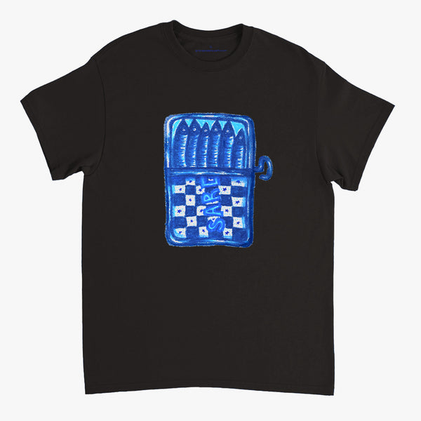 'Blue Sardines' Black Classic Tee by Grace Popplewell