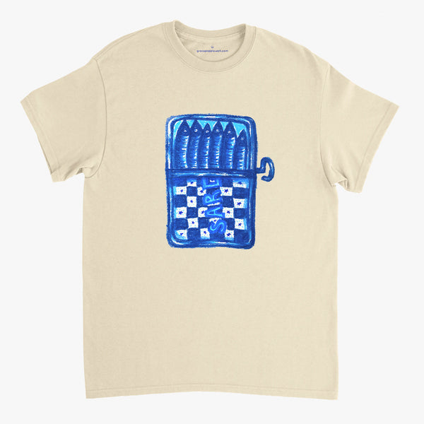 'Blue Sardines' Cream Classic Tee by Grace Popplewell