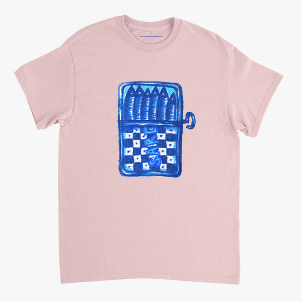 'Blue Sardines' Pink Classic Tee by Grace Popplewell