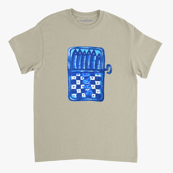 'Blue Sardines' Beige Classic Tee by Grace Popplewell