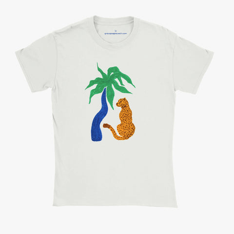 'Cool Cat' White Baby Tee by Grace Popplewell