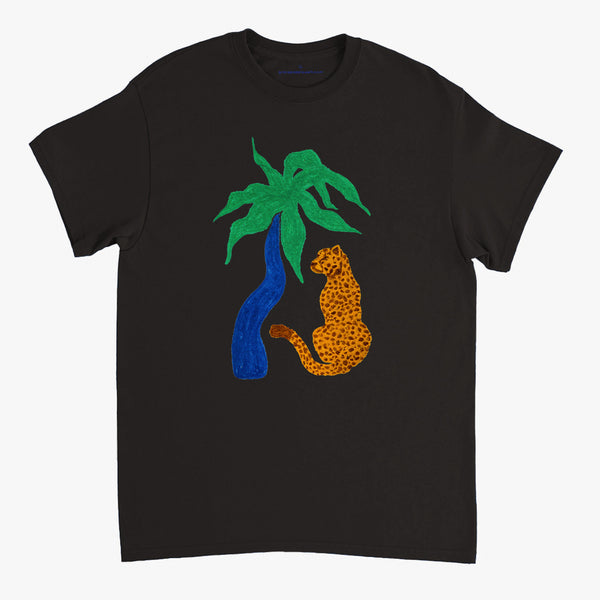 'Cool Cat' Black Classic Tee by Grace Popplewell