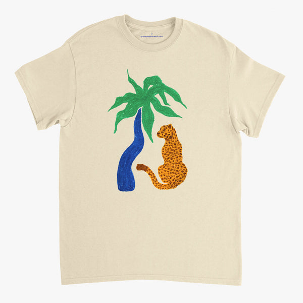 'Cool Cat' Cream Classic Tee by Grace Popplewell