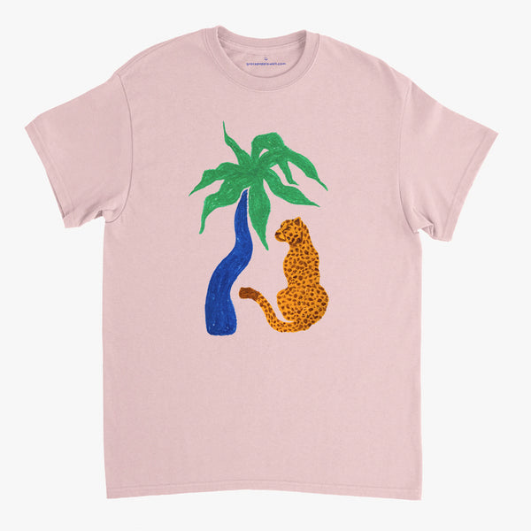 'Cool Cat' Pink Classic Tee by Grace Popplewell