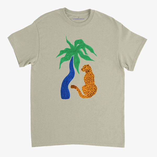 'Cool Cat' Sand Classic Tee by Grace Popplewell