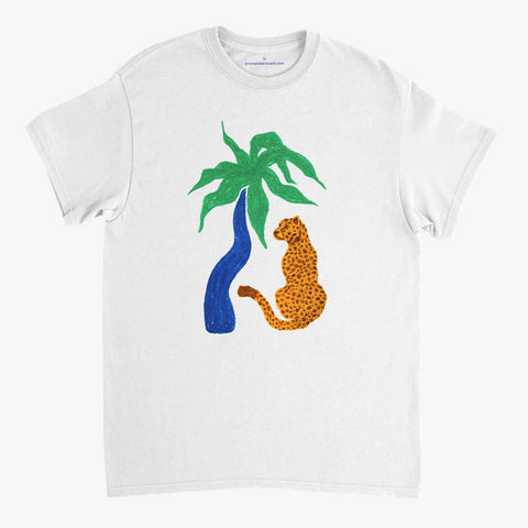 'Cool Cat' White Classic Tee by Grace Popplewell