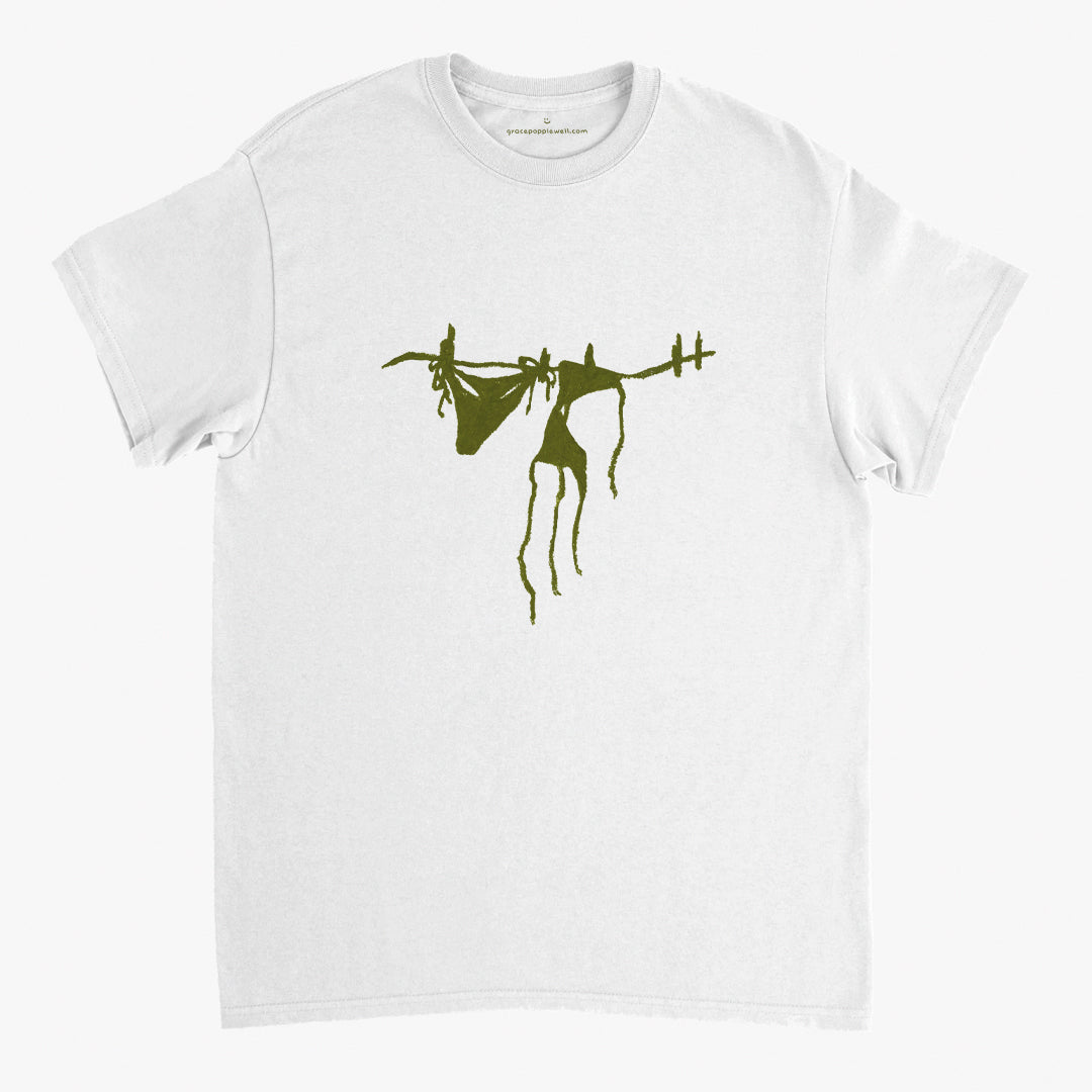 'Olive Bikini' White Classic Tee by Grace Popplewell