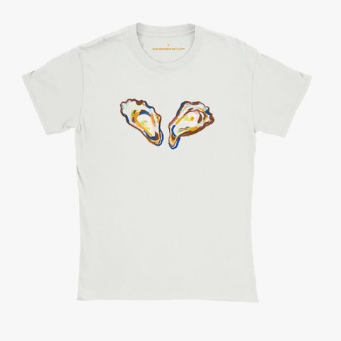 'Two Oysters' White Baby Tee by Grace Popplewell