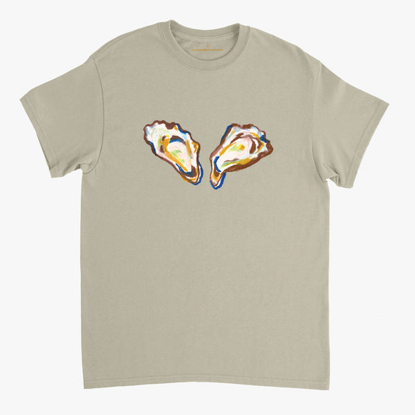 'Two Oysters' Beige Classic Tee by Grace Popplewell