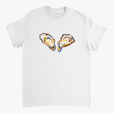 'Two Oysters' White Classic Tee by Grace Popplewell