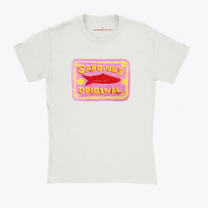 'Pink Sardines V1' White Baby Tee by Grace Popplewell