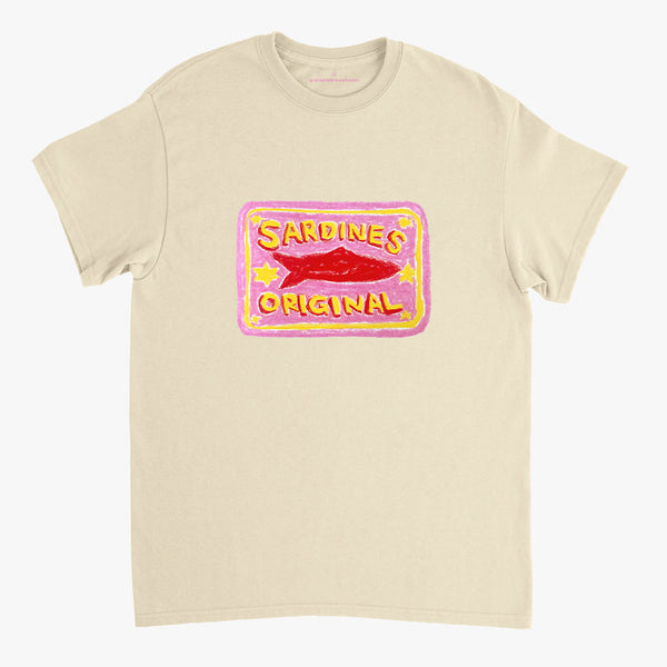 'Pink Sardines V1' Cream Classic Tee by Grace Popplewell