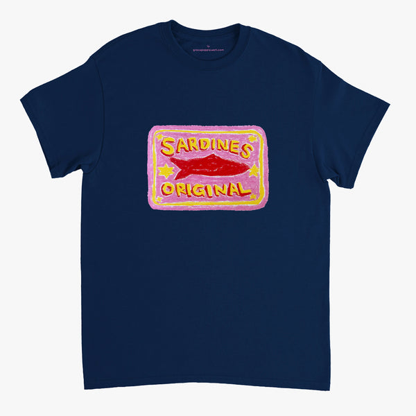 'Pink Sardines V1' Navy Classic Tee by Grace Popplewell