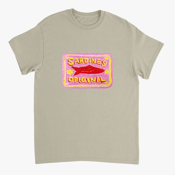 'Pink Sardines V1' Sand Classic Tee by Grace Popplewell