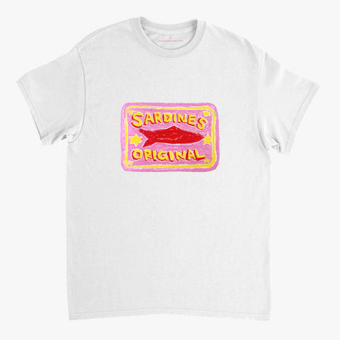 'Pink Sardines V1' White Classic Tee by Grace Popplewell