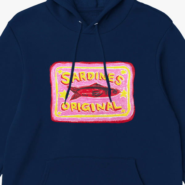 'Pink Sardines V2' Premium Navy Hoodie by Grace Popplewell