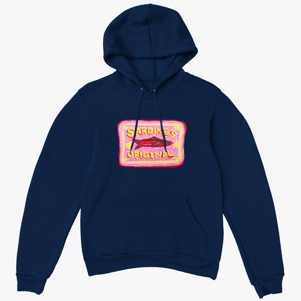 'Pink Sardines V2' Premium Navy Hoodie by Grace Popplewell