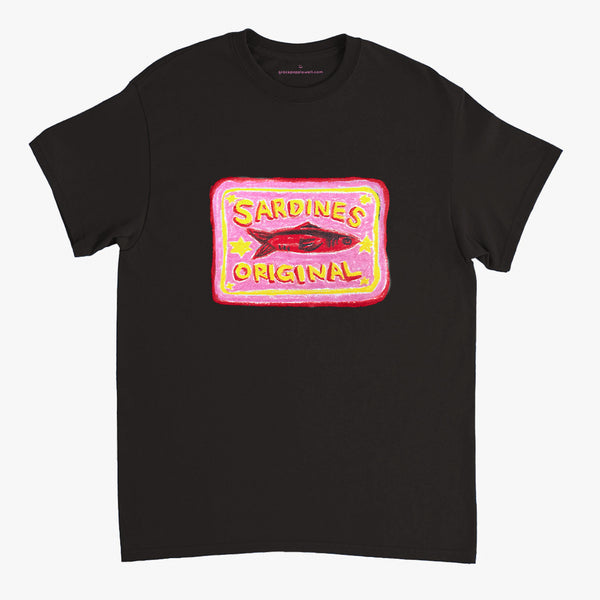 'Pink Sardines V2' Black Classic Tee by Grace Popplewell