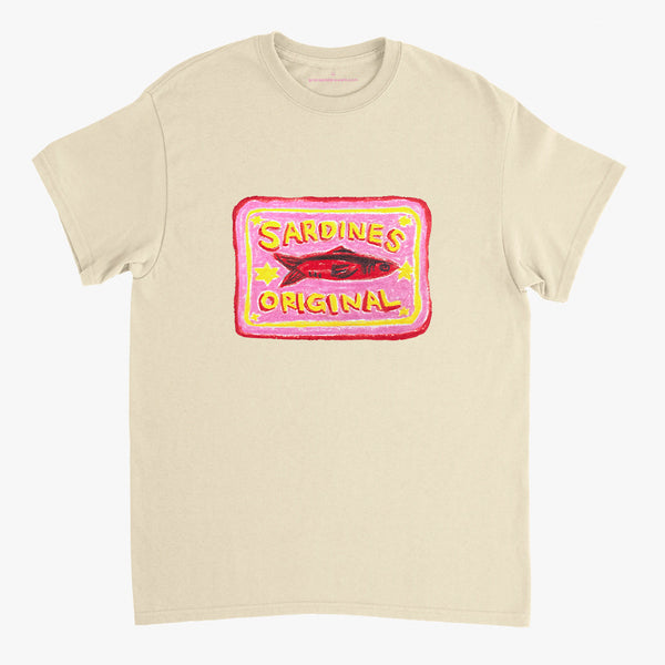 'Pink Sardines V2' Cream Classic Tee by Grace Popplewell