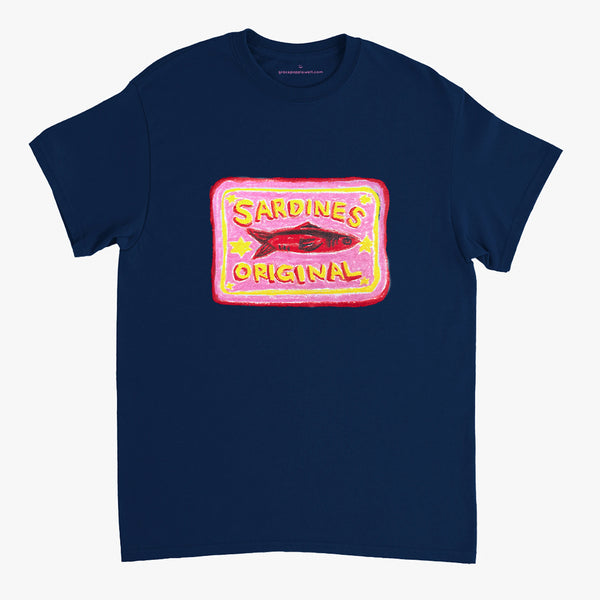 'Pink Sardines V2' Navy Classic Tee by Grace Popplewell