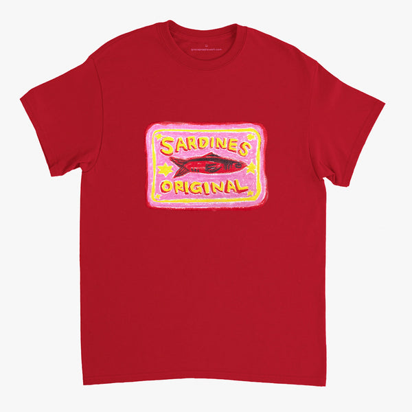 'Pink Sardines V2' Red Classic Tee by Grace Popplewell