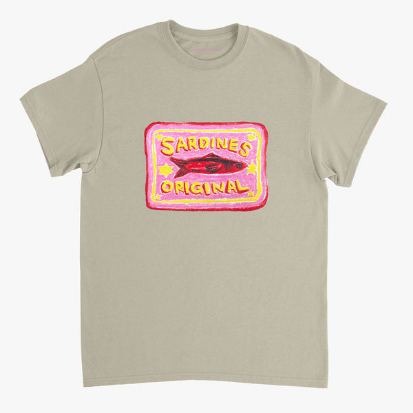 'Pink Sardines V2' Beige Classic Tee by Grace Popplewell