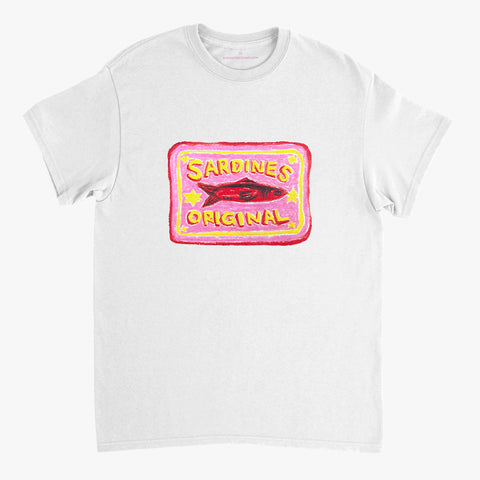 'Pink Sardines V2' White Classic Tee by Grace Popplewell