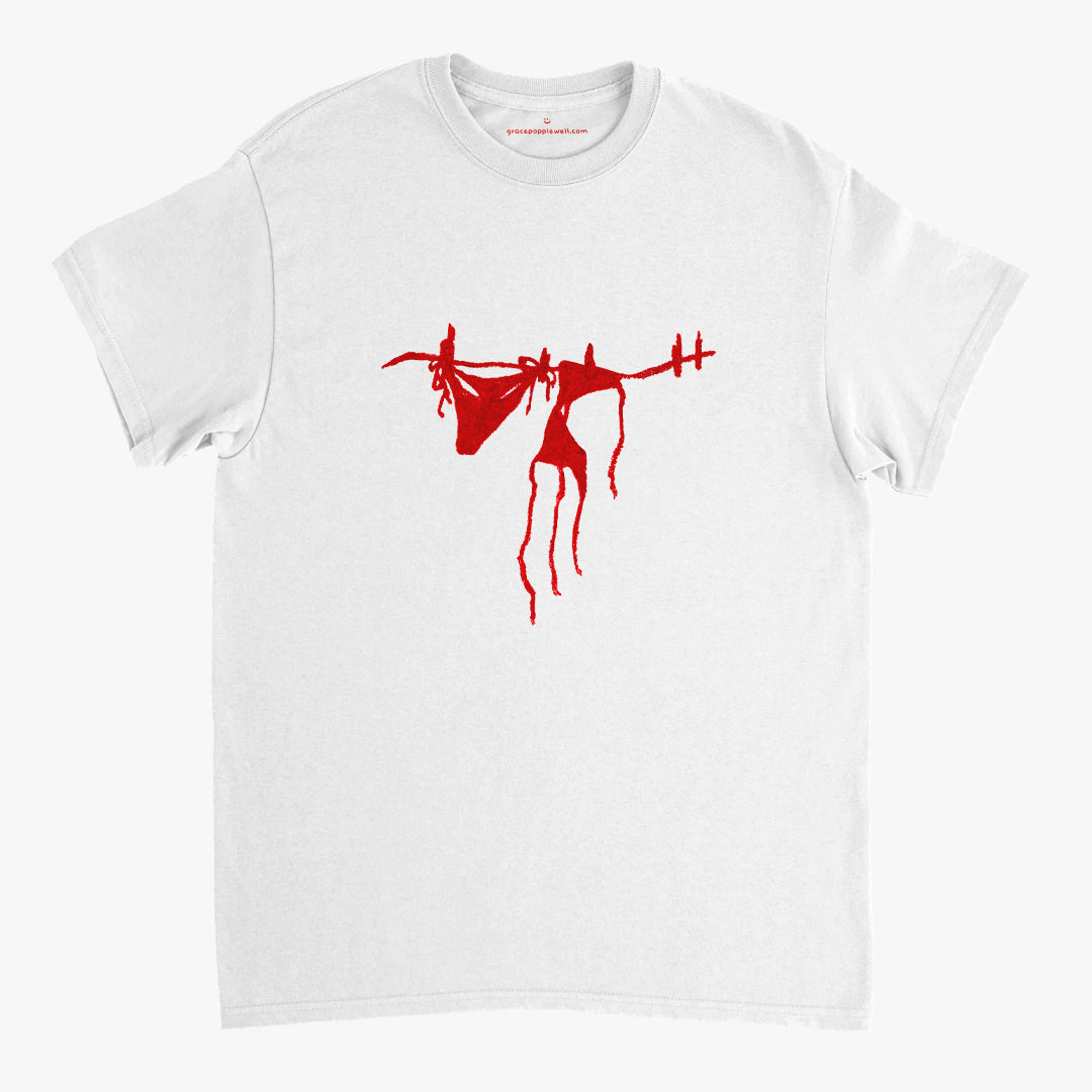 'Red Bikini' White Classic Tee by Grace Popplewell