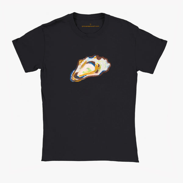 'Oyster' Black Baby Tee by Grace Popplewell