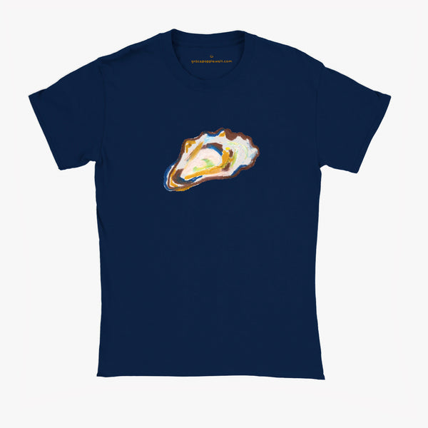 'Oyster' Navy Baby Tee by Grace Popplewell