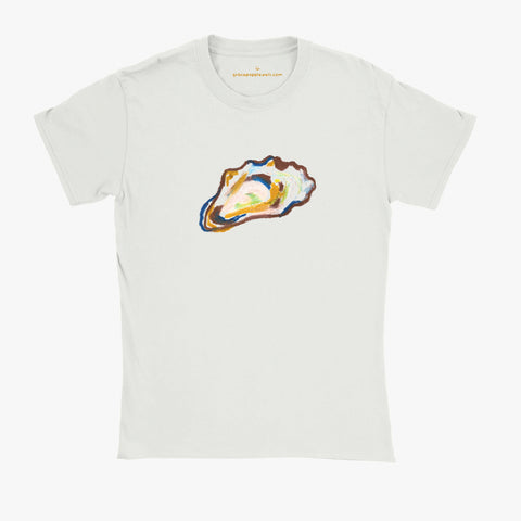 'Oyster' White Baby Tee by Grace Popplewell