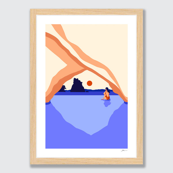 Cold Swim - Cathedral Cove Fine Art Print by Grace Popplewell
