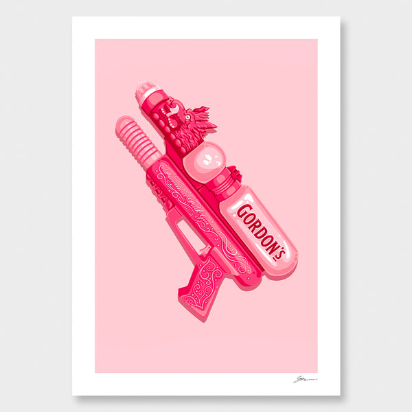 Pink Gin Watergun Art Print by Grace Popplewell